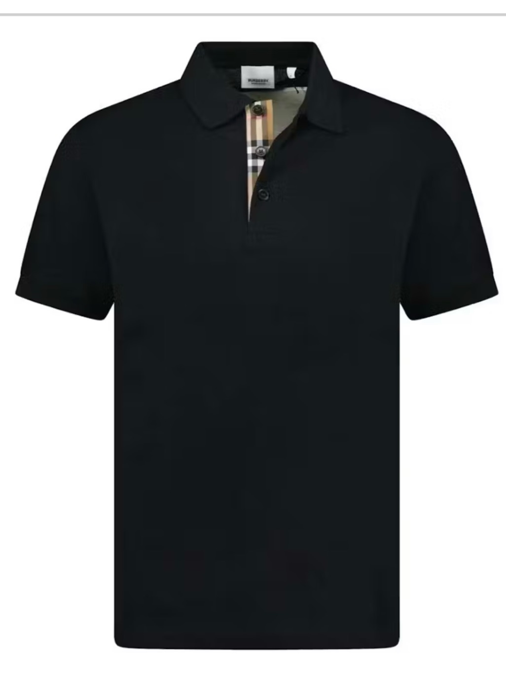 Burberry Hartford Black Polo Shirt With Signature Plaid Trim